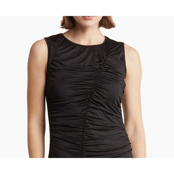 Collective Concepts Dress Size S Black Ruched Sleeveless Stretchy Bodycon Midi - Picture 12 of 14